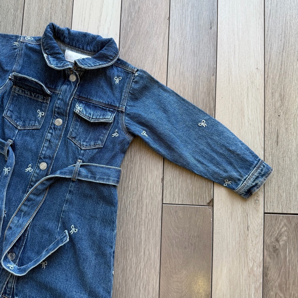 ZARA Kids blue denim jean shirt dres - Picture 4 of 5